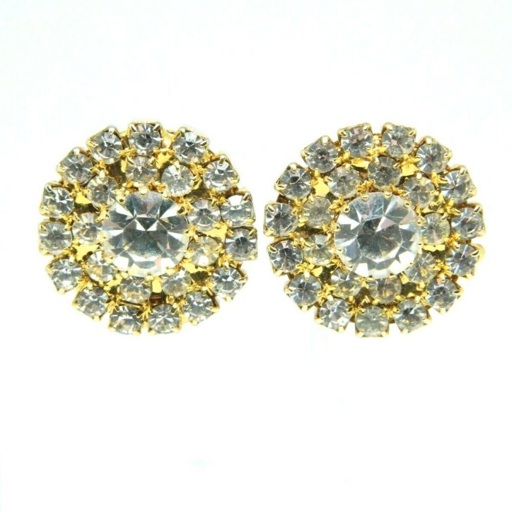 Clear Rhinestone Round Gold Tone Post Earrings